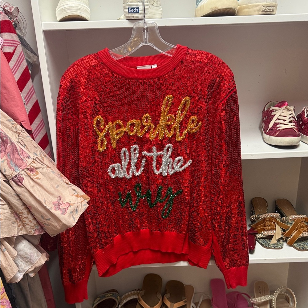 QUEEN OF SPARKLES Red Sequin Sweater